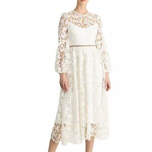 ML Monique Lhuillier White Lace Midi Dress BRAND NEW Size 4